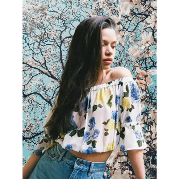 NWT - The Kooples Wild Roses Off-the-Shoulder Crop Top Size: 2 - Picture 4 of 8